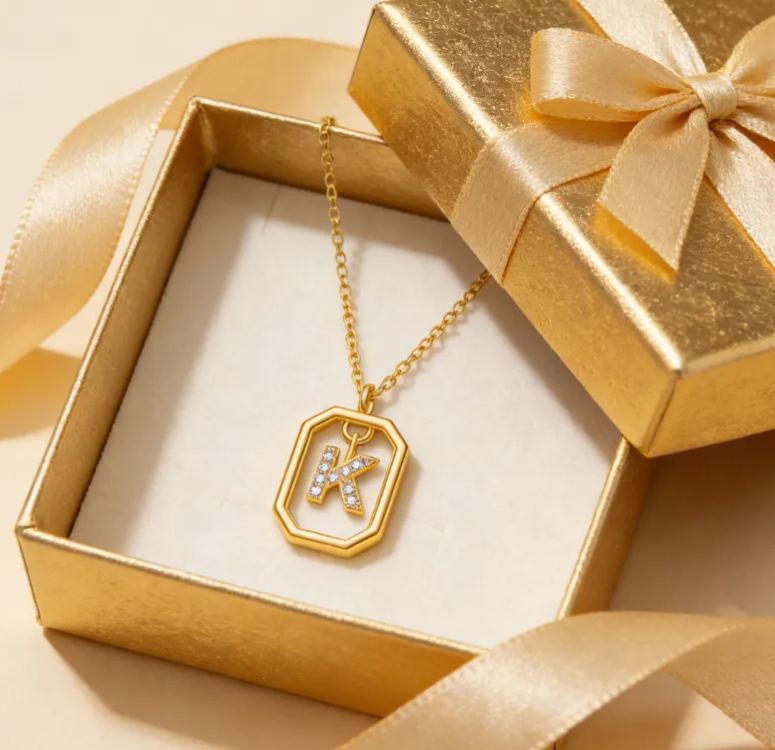 Personalized Sterling Silver 26 Letter Alphabet Octagon Framed Necklace with Custom Letter Choice