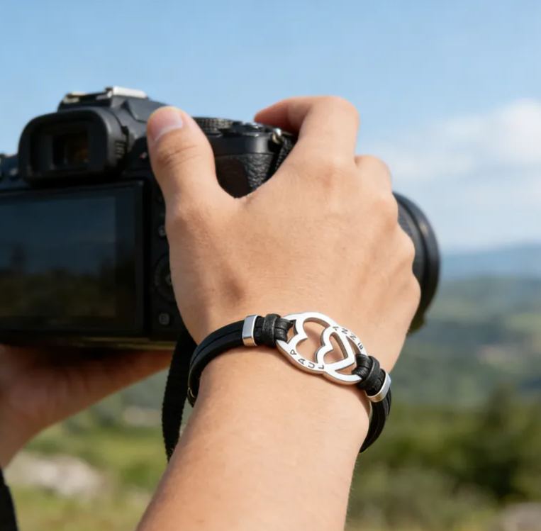 Personalized Stainless Steel Heart in Heart Leather Couple Bracelets with Custom Names for Lovers