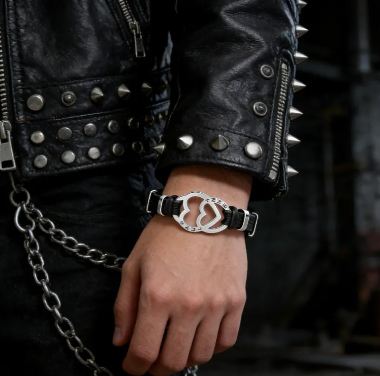 Personalized Stainless Steel Heart in Heart Leather Couple Bracelets with Custom Names for Lovers