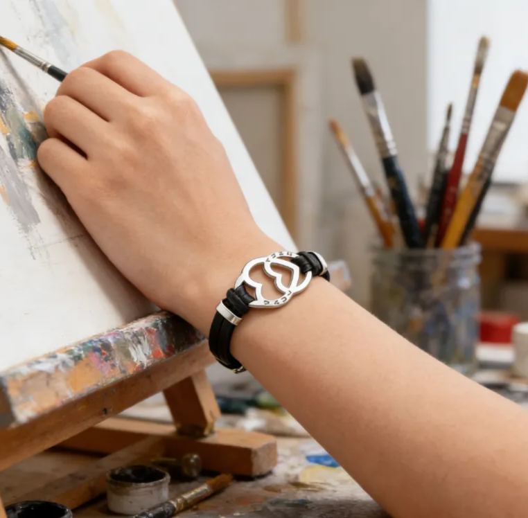 Personalized Stainless Steel Heart in Heart Leather Couple Bracelets with Custom Names for Lovers