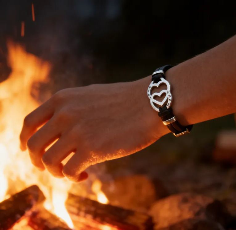 Personalized Stainless Steel Heart in Heart Leather Couple Bracelets with Custom Names for Lovers