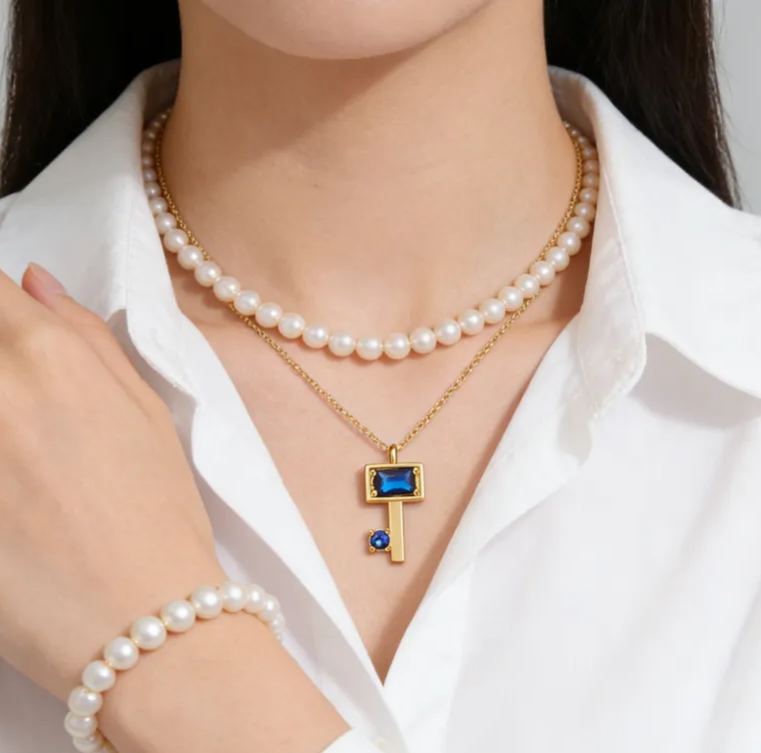 Personalized Sterling Silver Key Necklace – Custom Engraved Name with Birthstone Pendant