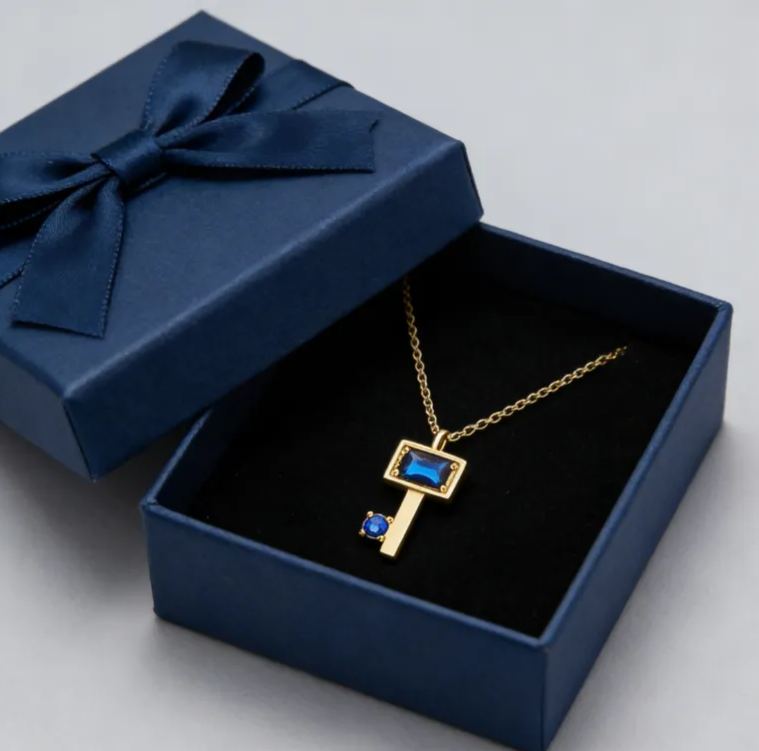 Personalized Sterling Silver Key Necklace – Custom Engraved Name with Birthstone Pendant