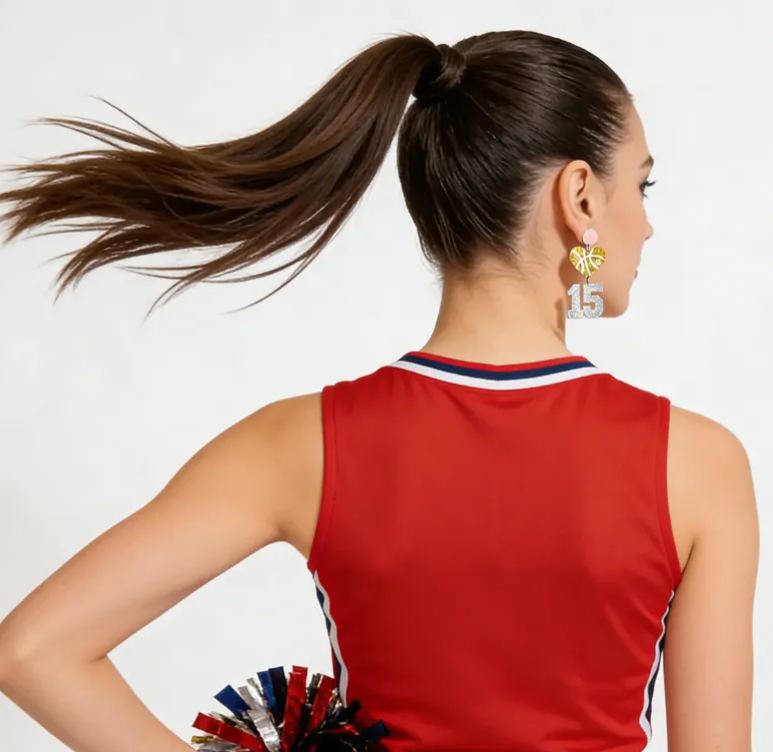 Personalized Acrylic Basketball Heart Hanging Numbers Earrings with Custom Name and Number