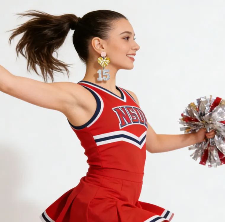 Personalized Acrylic Basketball Heart Hanging Numbers Earrings with Custom Name and Number