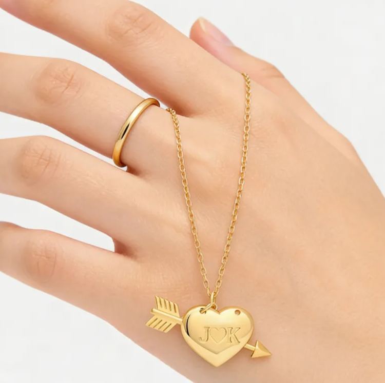 Personalized Heart and Arrow Necklace – Custom Initials Love Pendant 925 Sterling Silver Gifts for Her