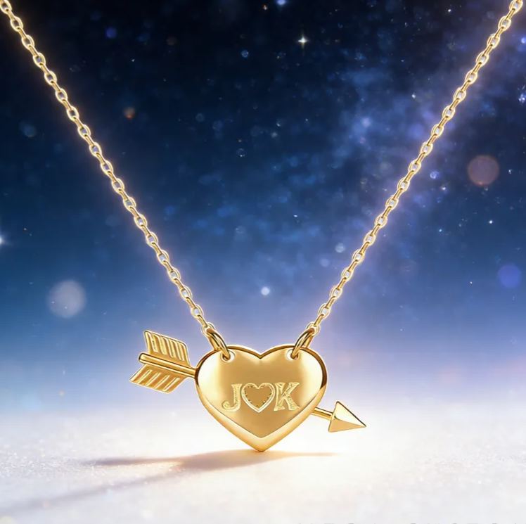 Personalized Heart and Arrow Necklace – Custom Initials Love Pendant 925 Sterling Silver Gifts for Her