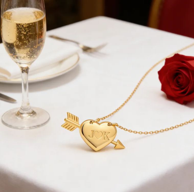 Personalized Heart and Arrow Necklace – Custom Initials Love Pendant 925 Sterling Silver Gifts for Her