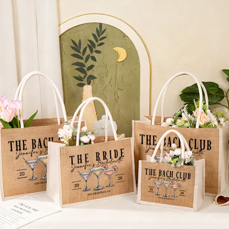 Personalized Bridesmaid The Bach Club Cocktail Burlap Tote Bag Bride Tote Bag Wedding Location Jute Beach Bag Bridal Shower Bachelorette Party Gift
