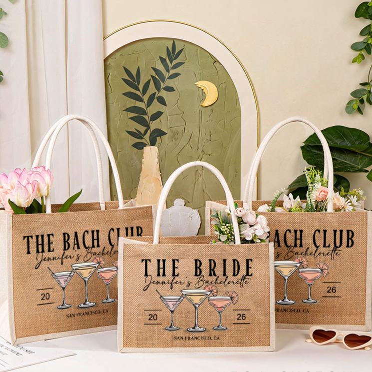 Personalized Bridesmaid The Bach Club Cocktail Burlap Tote Bag Bride Tote Bag Wedding Location Jute Beach Bag Bridal Shower Bachelorette Party Gift