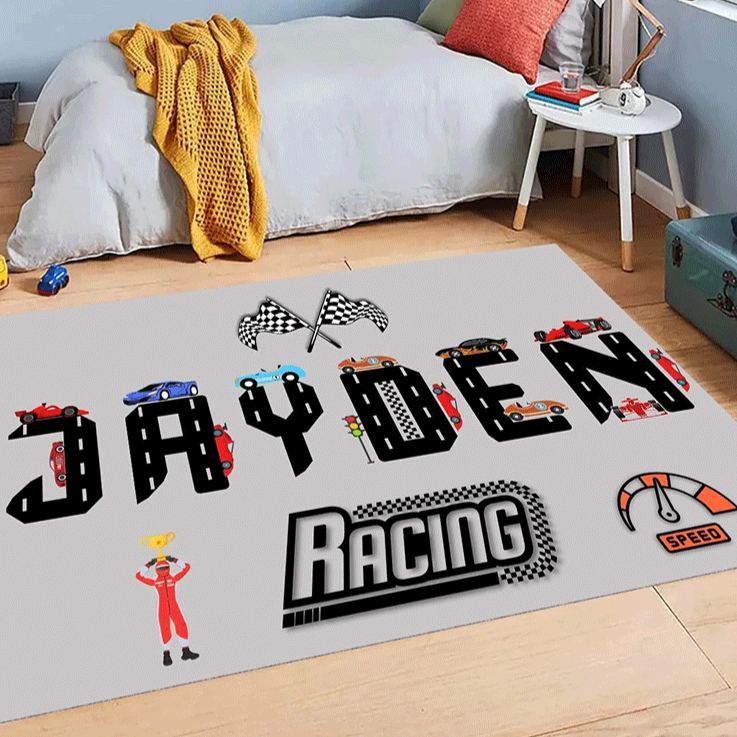 Personalized Checkered Flag Diatomite Mat Custom Name Mat Gift for Racers and Racing Lovers