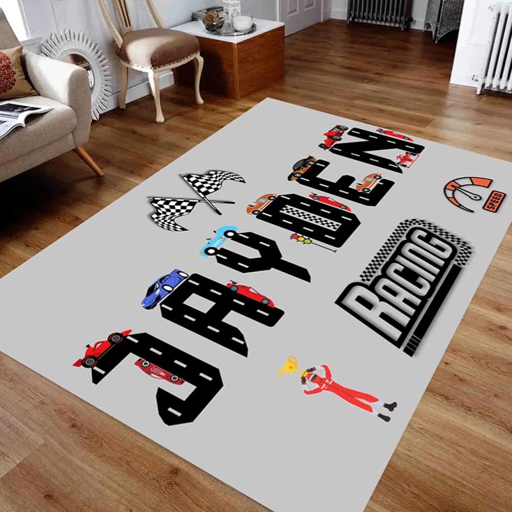 Personalized Checkered Flag Diatomite Mat Custom Name Mat Gift for Racers and Racing Lovers