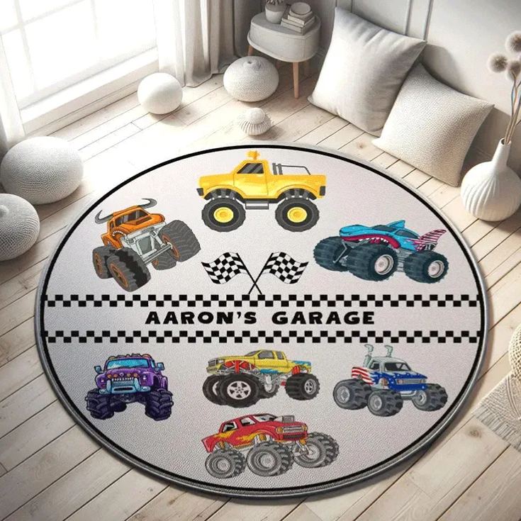 Personalized Monster Truck Diatomite Mat Custom Name Mat Gift for Racers and Racing Lovers