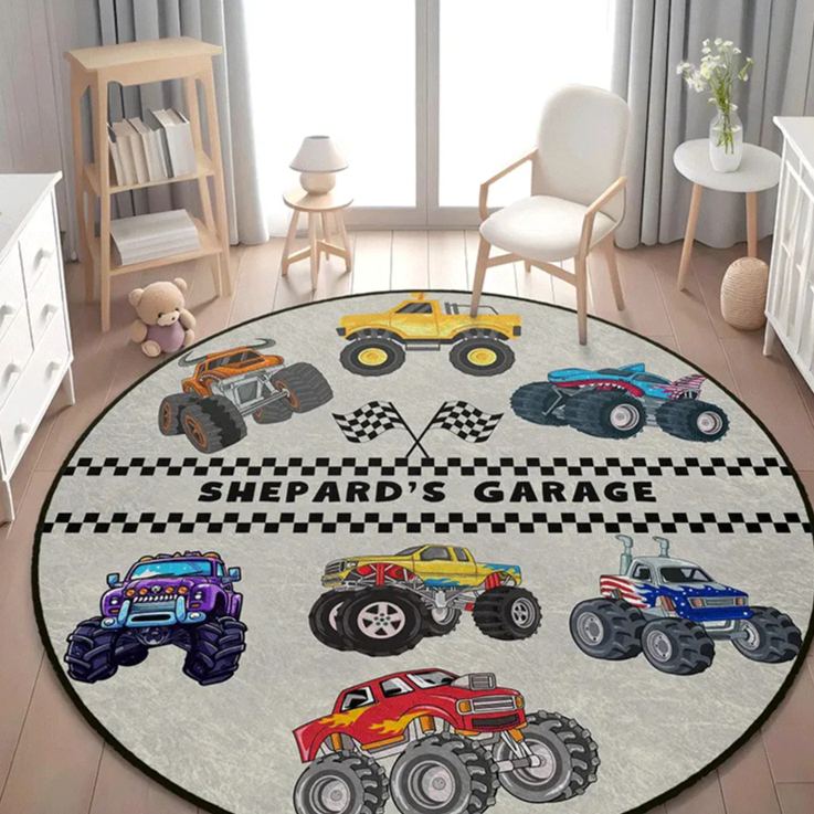Personalized Monster Truck Diatomite Mat Custom Name Mat Gift for Racers and Racing Lovers