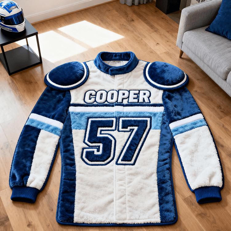 Personalized Racer Suit Rug Custom Name Racing Carpet Decor Gift for Car and Motorcycle Lovers