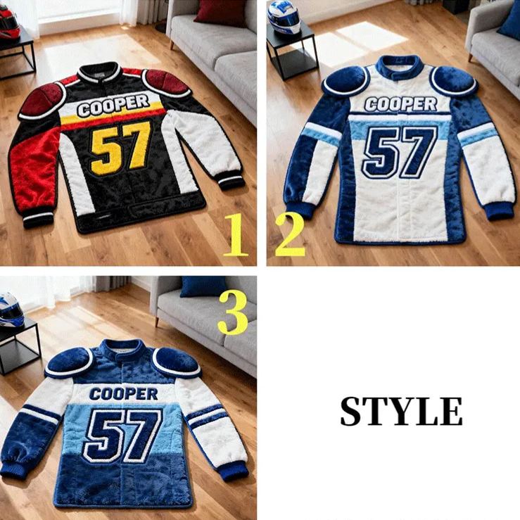 Personalized Racer Suit Rug Custom Name Racing Carpet Decor Gift for Car and Motorcycle Lovers