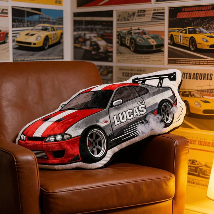 Personalized Racing Car Plush Pillow Custom Name Pillow Gift for Racer and Racing Enthusiasts