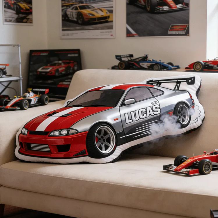 Personalized Racing Car Plush Pillow Custom Name Pillow Gift for Racer and Racing Enthusiasts