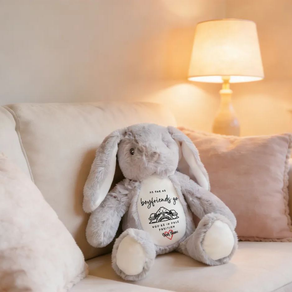Personalized Racing Bunny Plush You're in Pole Position Custom Gift for Boyfriends