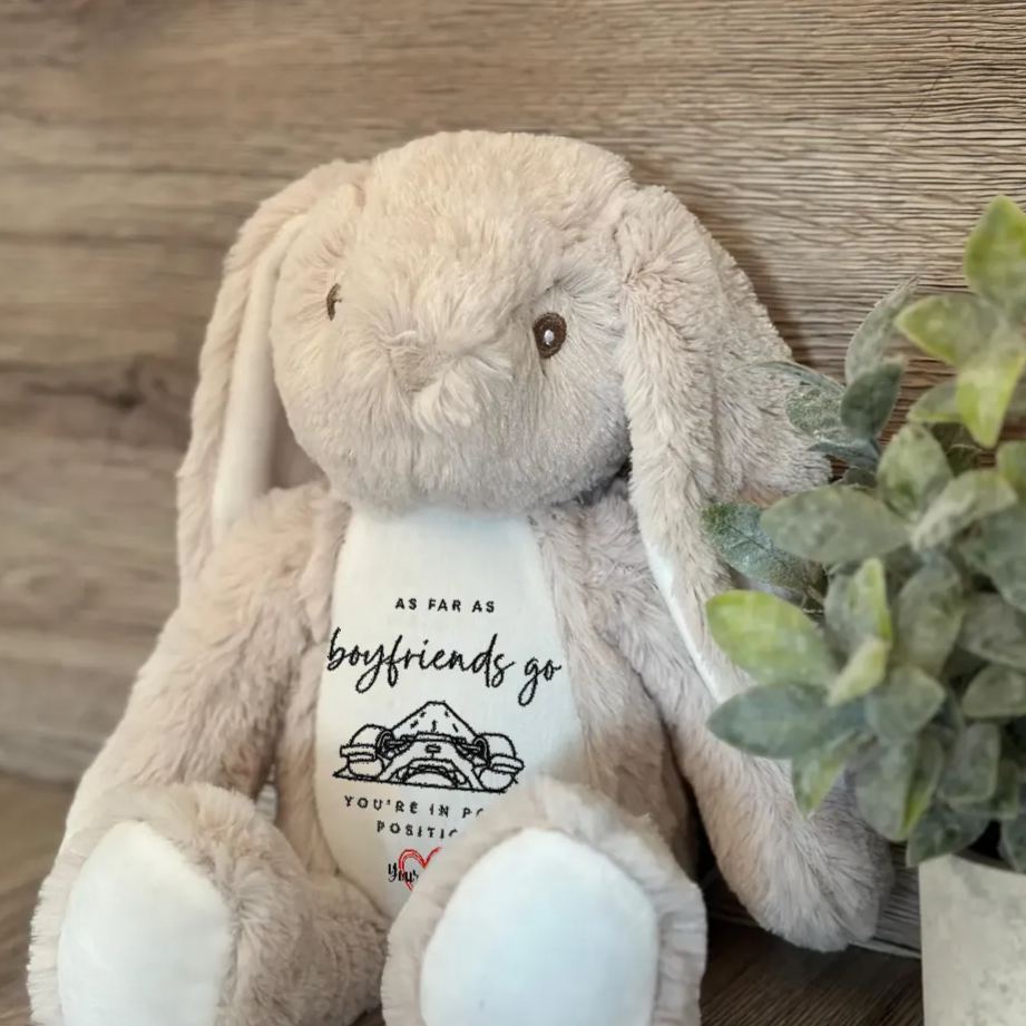 Personalized Racing Bunny Plush You're in Pole Position Custom Gift for Boyfriends