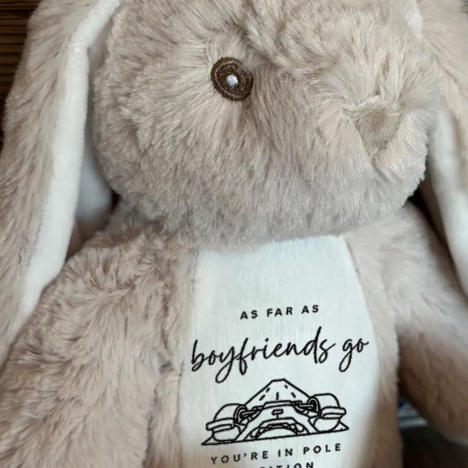 Personalized Racing Bunny Plush You're in Pole Position Custom Gift for Boyfriends