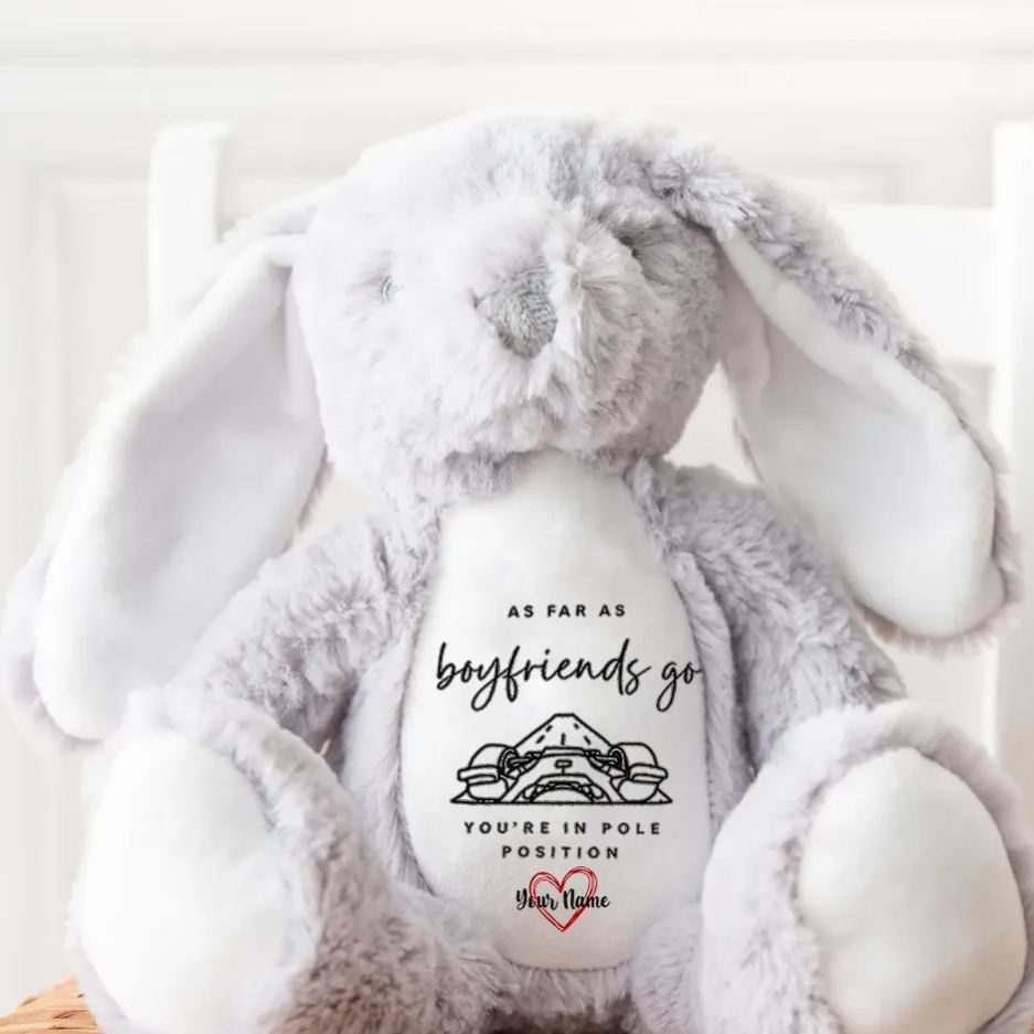 Personalized Racing Bunny Plush You're in Pole Position Custom Gift for Boyfriends
