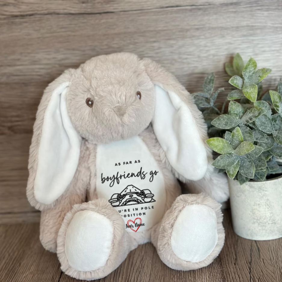 Personalized Racing Bunny Plush You're in Pole Position Custom Gift for Boyfriends