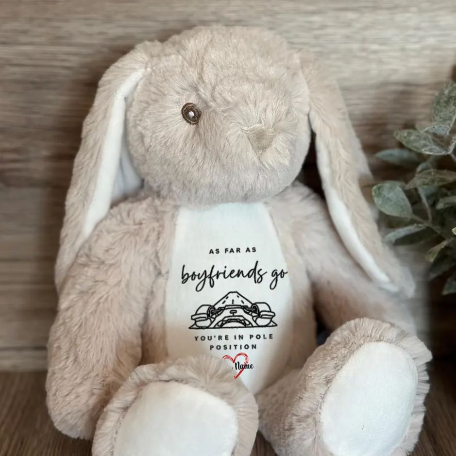 Personalized Racing Bunny Plush You're in Pole Position Custom Gift for Boyfriends