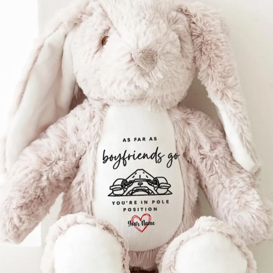 Personalized Racing Bunny Plush You're in Pole Position Custom Gift for Boyfriends