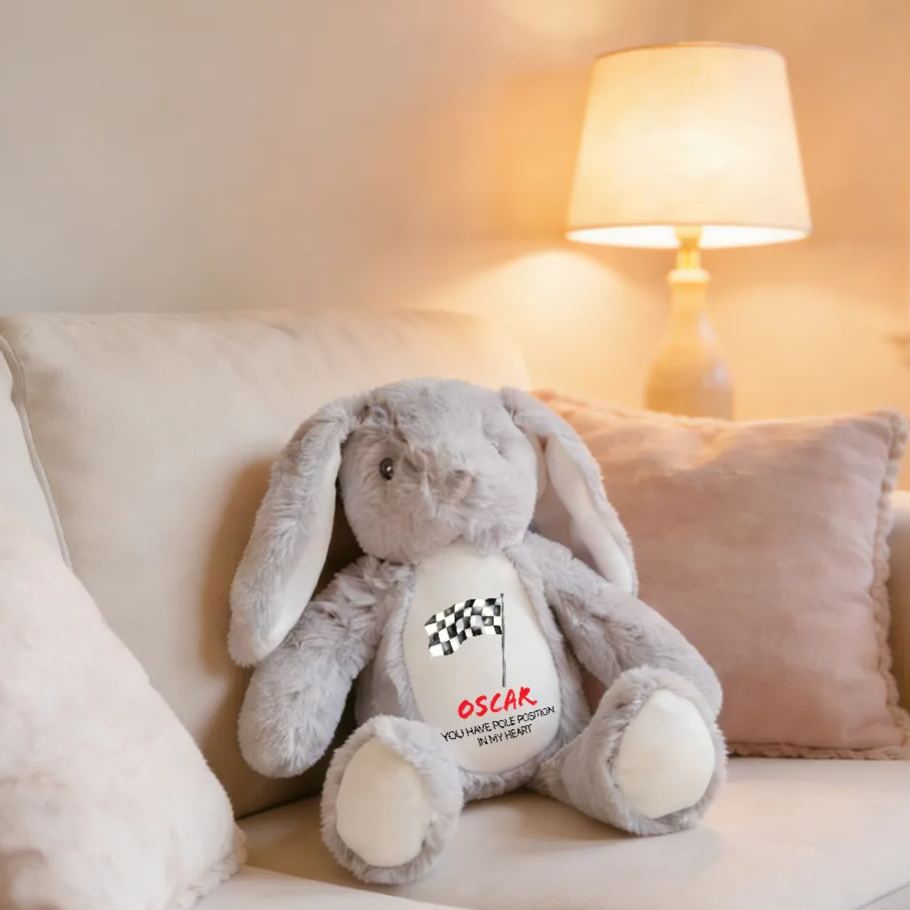 Personalized Racing Bunny Plush Custom Pole Position in My Heart Gift for Motorsports Lovers