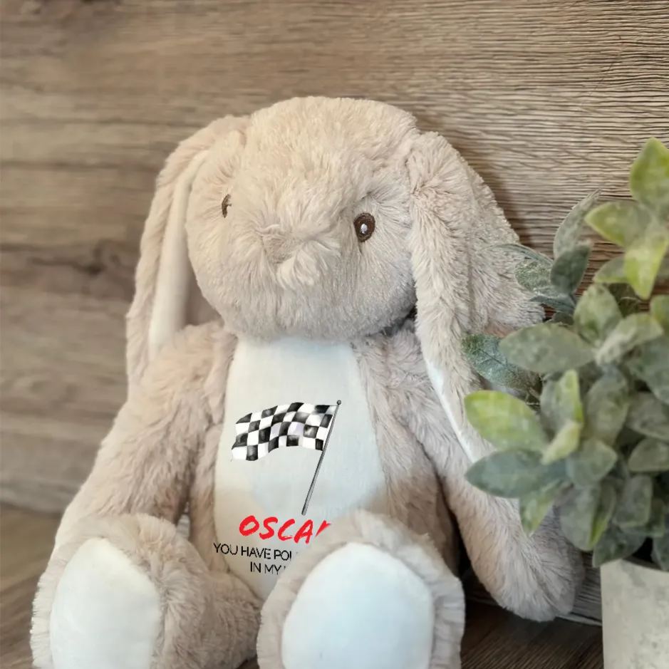 Personalized Racing Bunny Plush Custom Pole Position in My Heart Gift for Motorsports Lovers