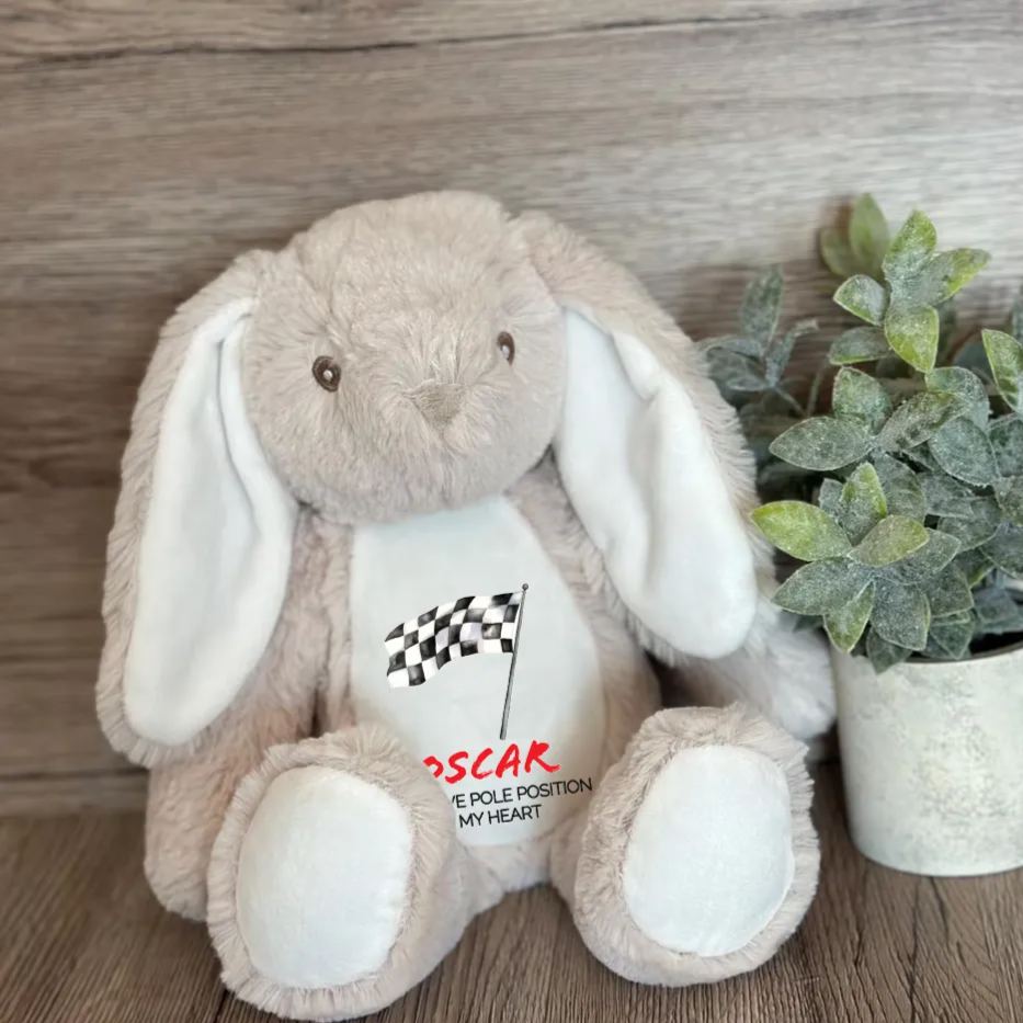 Personalized Racing Bunny Plush Custom Pole Position in My Heart Gift for Motorsports Lovers