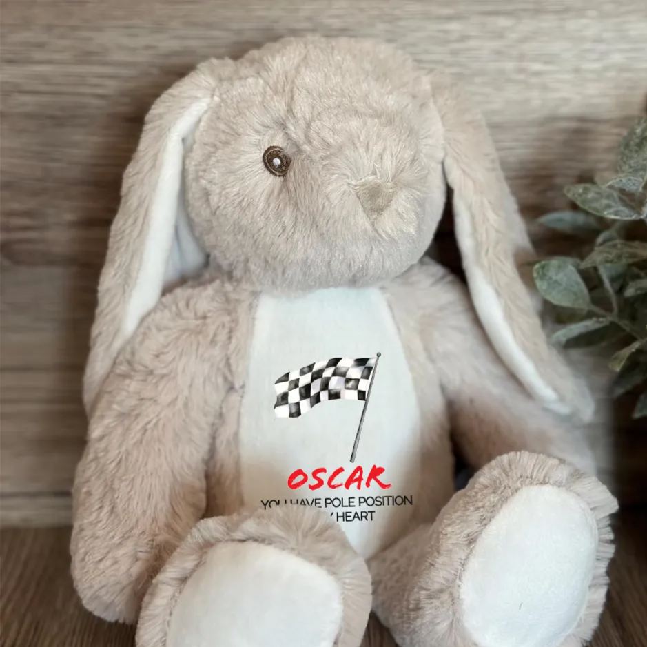 Personalized Racing Bunny Plush Custom Pole Position in My Heart Gift for Motorsports Lovers