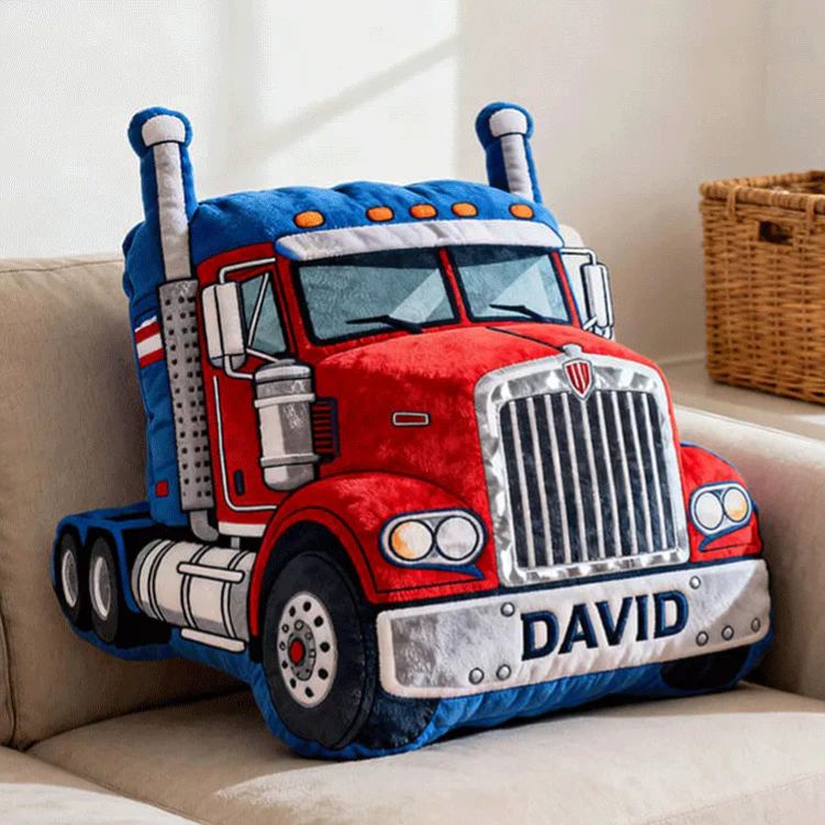 Personalized Truck Plush Pillow Custom Name Home Decor Gift for Racer and Racing Enthusiasts