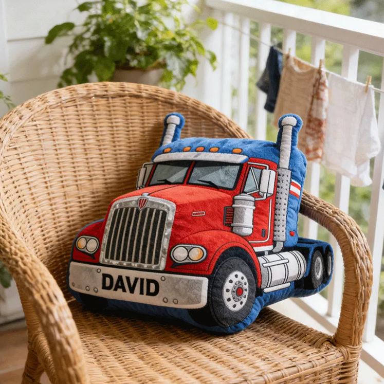 Personalized Truck Plush Pillow Custom Name Home Decor Gift for Racer and Racing Enthusiasts