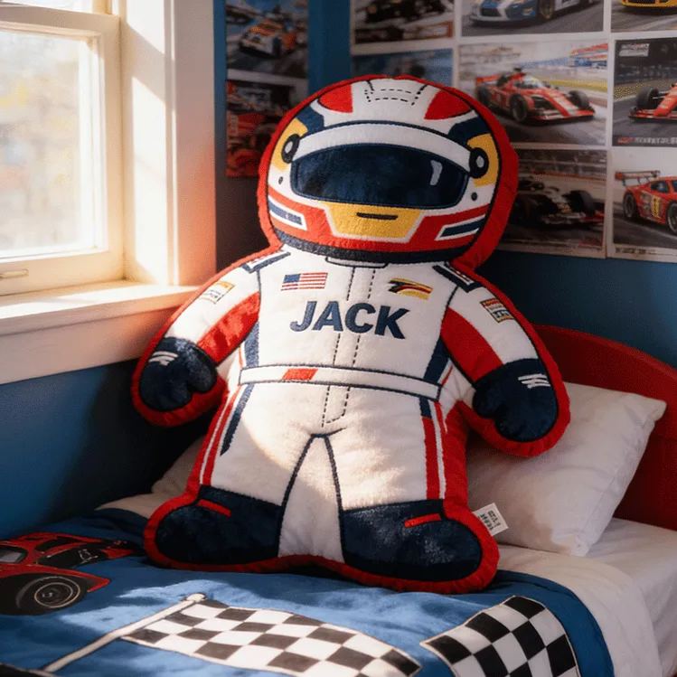 Personalized Racer Shaped Pillow Custom Name Plush Perfect Home Decor Gift for Racers and Racing Lovers