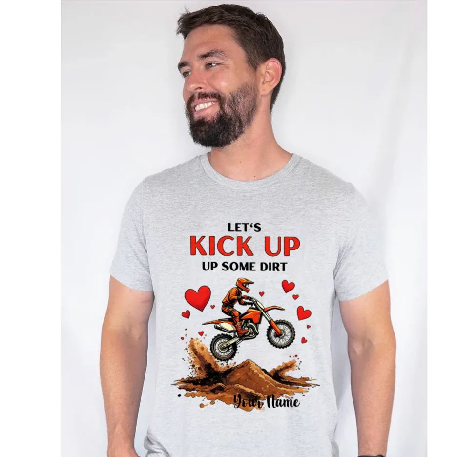 Personalized Couple’s Motocross T-Shirt Custom Dirt Bike Design for Riders in Love