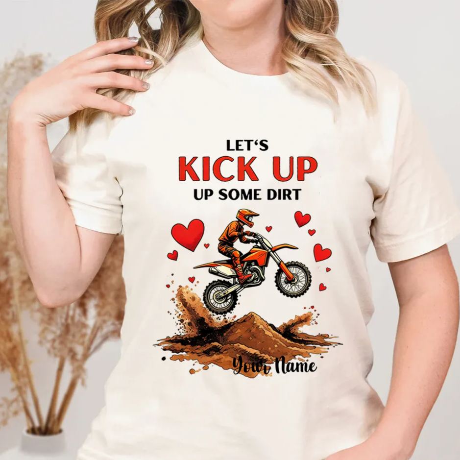 Personalized Couple’s Motocross T-Shirt Custom Dirt Bike Design for Riders in Love