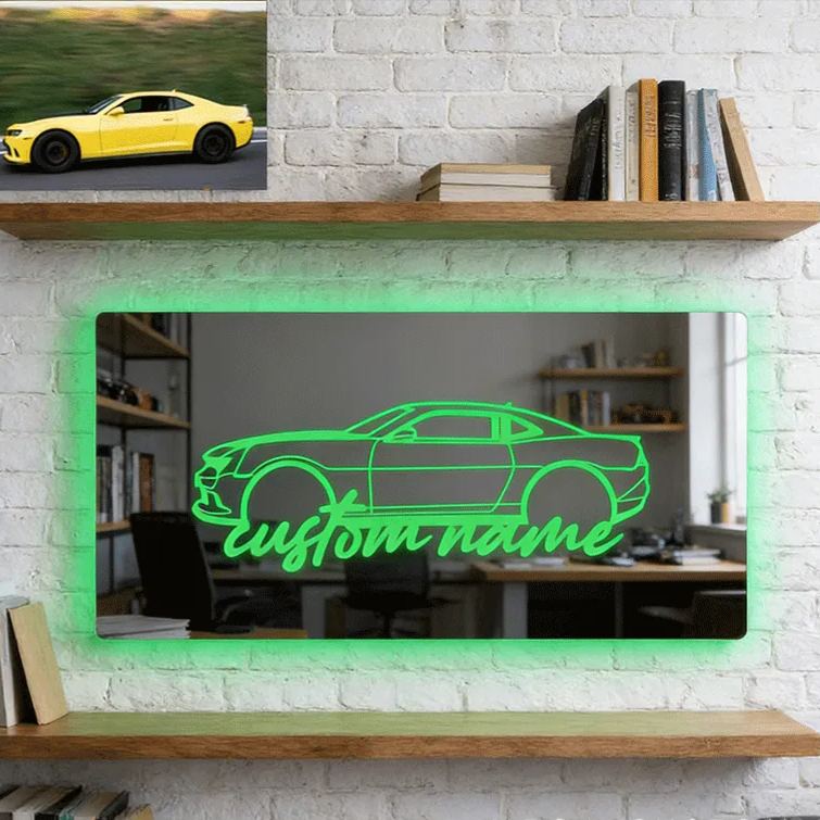 Personalized Car Mirror Light Custom Line Drawing Cool Gift for Racers and Car Lovers