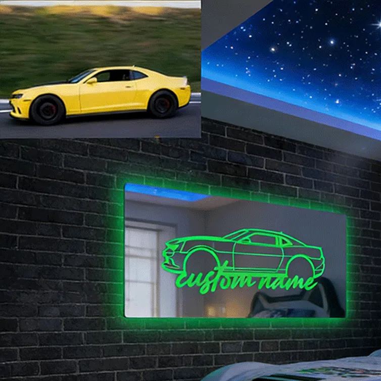 Personalized Car Mirror Light Custom Line Drawing Cool Gift for Racers and Car Lovers