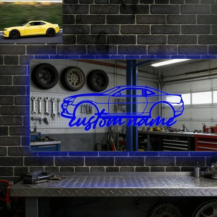 Personalized Car Mirror Light Custom Line Drawing Cool Gift for Racers and Car Lovers