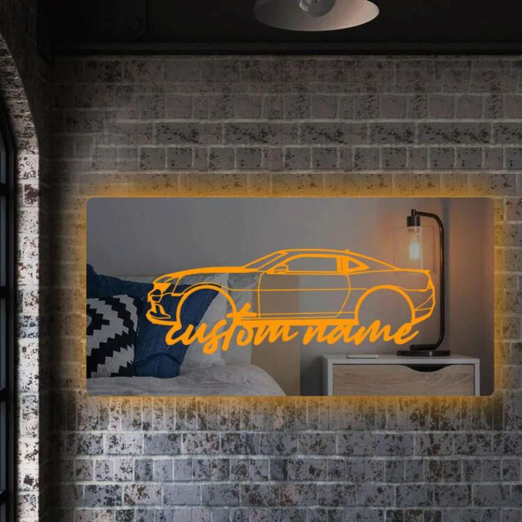 Personalized Car Mirror Light Custom Line Drawing Cool Gift for Racers and Car Lovers