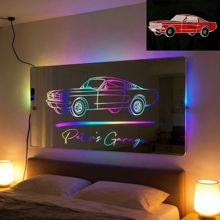 Personalized Mirror Light Custom Line Drawing Cool Gift for Racers and Car Lovers