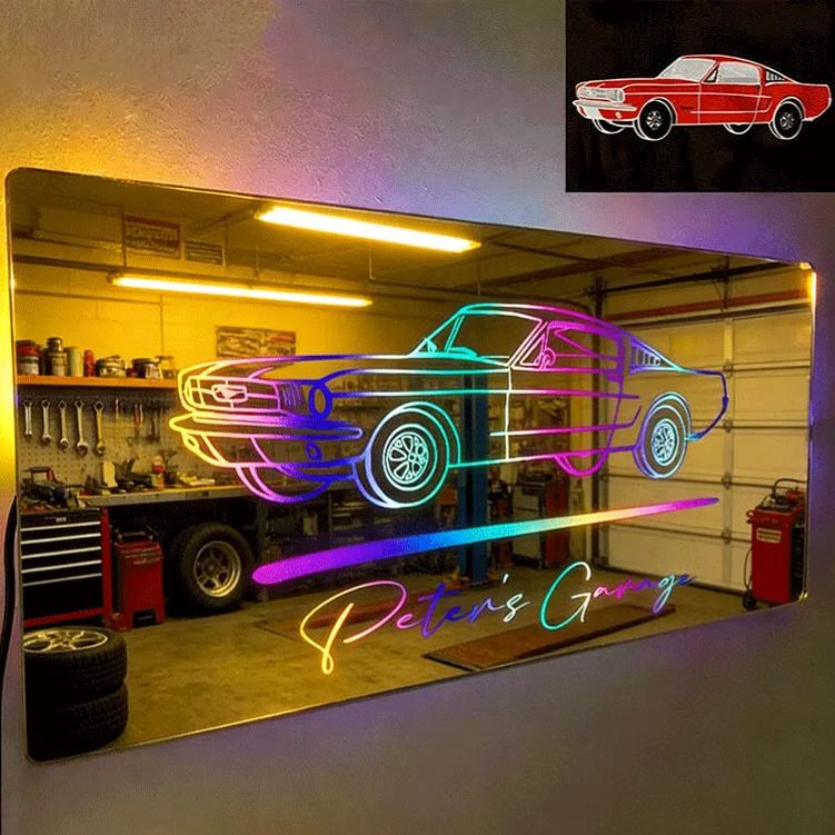 Personalized Mirror Light Custom Line Drawing Cool Gift for Racers and Car Lovers