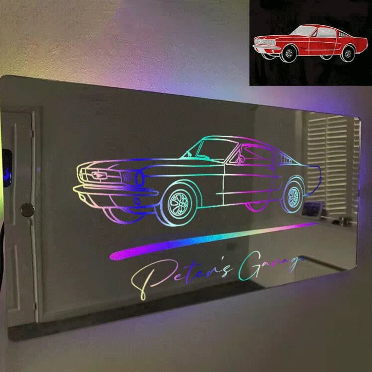 Personalized Mirror Light Custom Line Drawing Cool Gift for Racers and Car Lovers