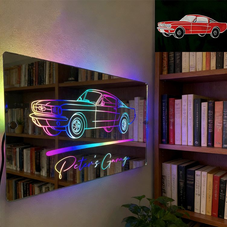 Personalized Mirror Light Custom Line Drawing Cool Gift for Racers and Car Lovers