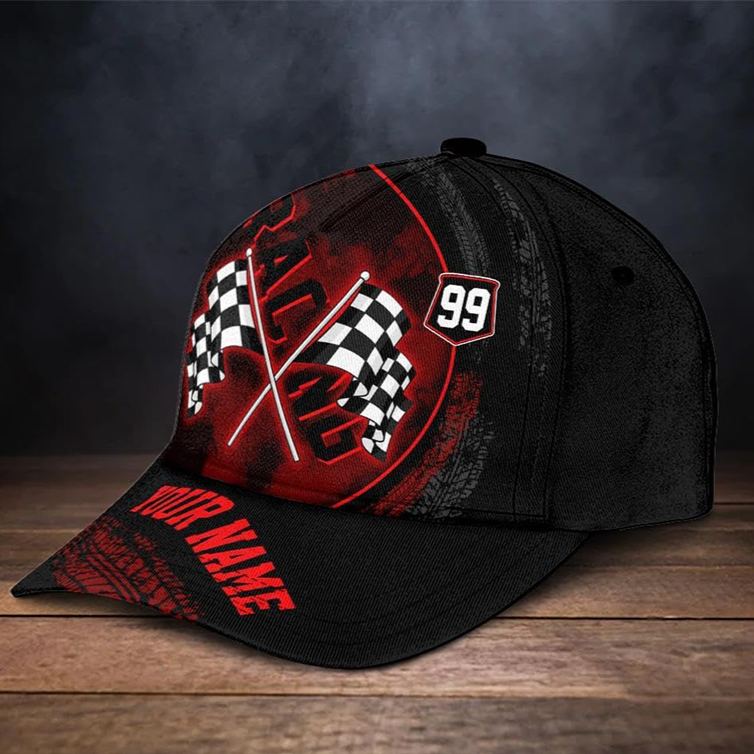 Personalized Racing Gifts Custom Name and Number Checkered Flag Cap Classic Racer Baseball Hat for Men and Women