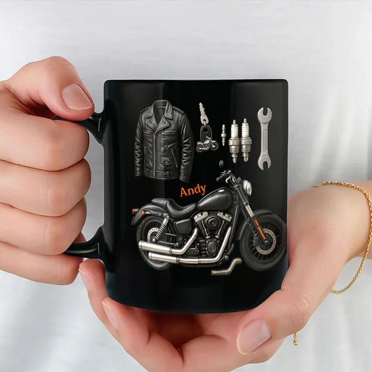 Personalized Embrace the Freedom of the Ride Black Mug Custom Gift for Motorcycle Lovers