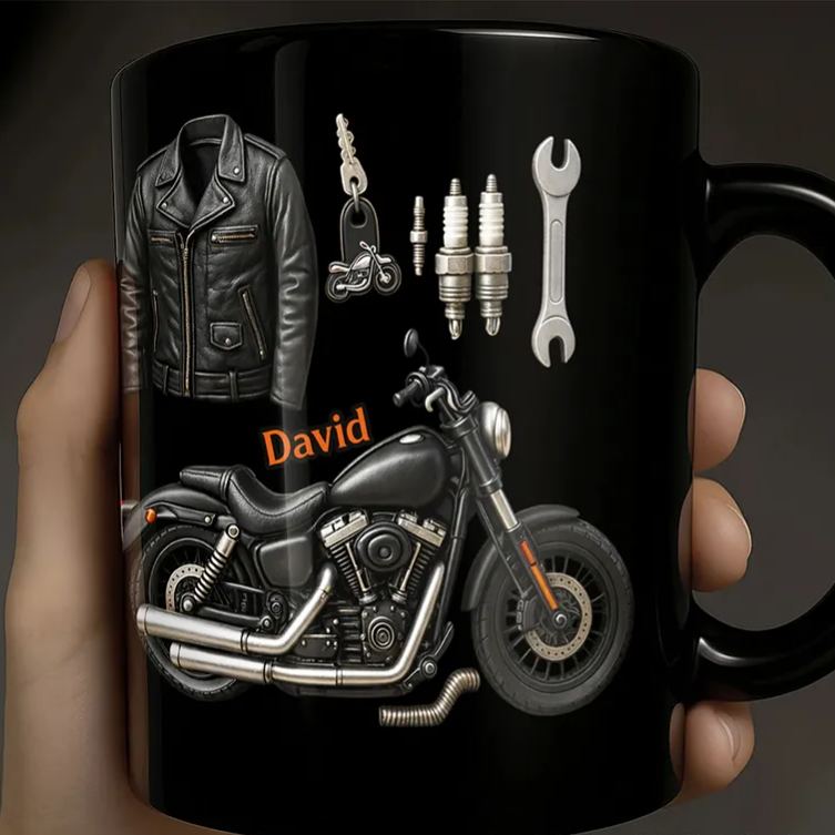 Personalized Embrace the Freedom of the Ride Black Mug Custom Gift for Motorcycle Lovers
