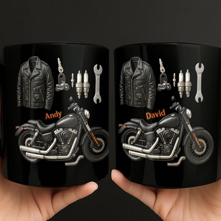 Personalized Embrace the Freedom of the Ride Black Mug Custom Gift for Motorcycle Lovers